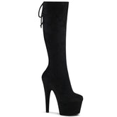 Pleaser ADORE-2008 Black Stretch Faux Suede 7 Inch Heel, 2 3/4 Inch Platform Stretch Pull-On Knee Boot